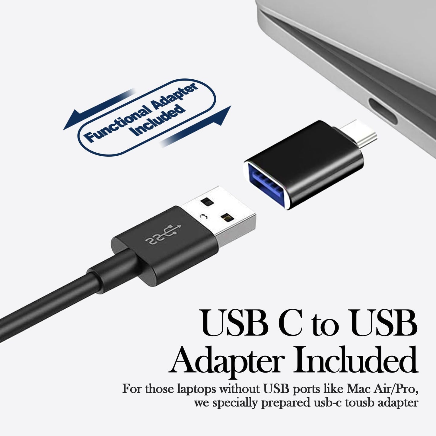 ABRRU USB Computer Speaker for Laptop, External Speakers for Desktop Computer with Crystal Clear Sound, Rich Bass and Volume Buttons, Plug-N-Play (Black)