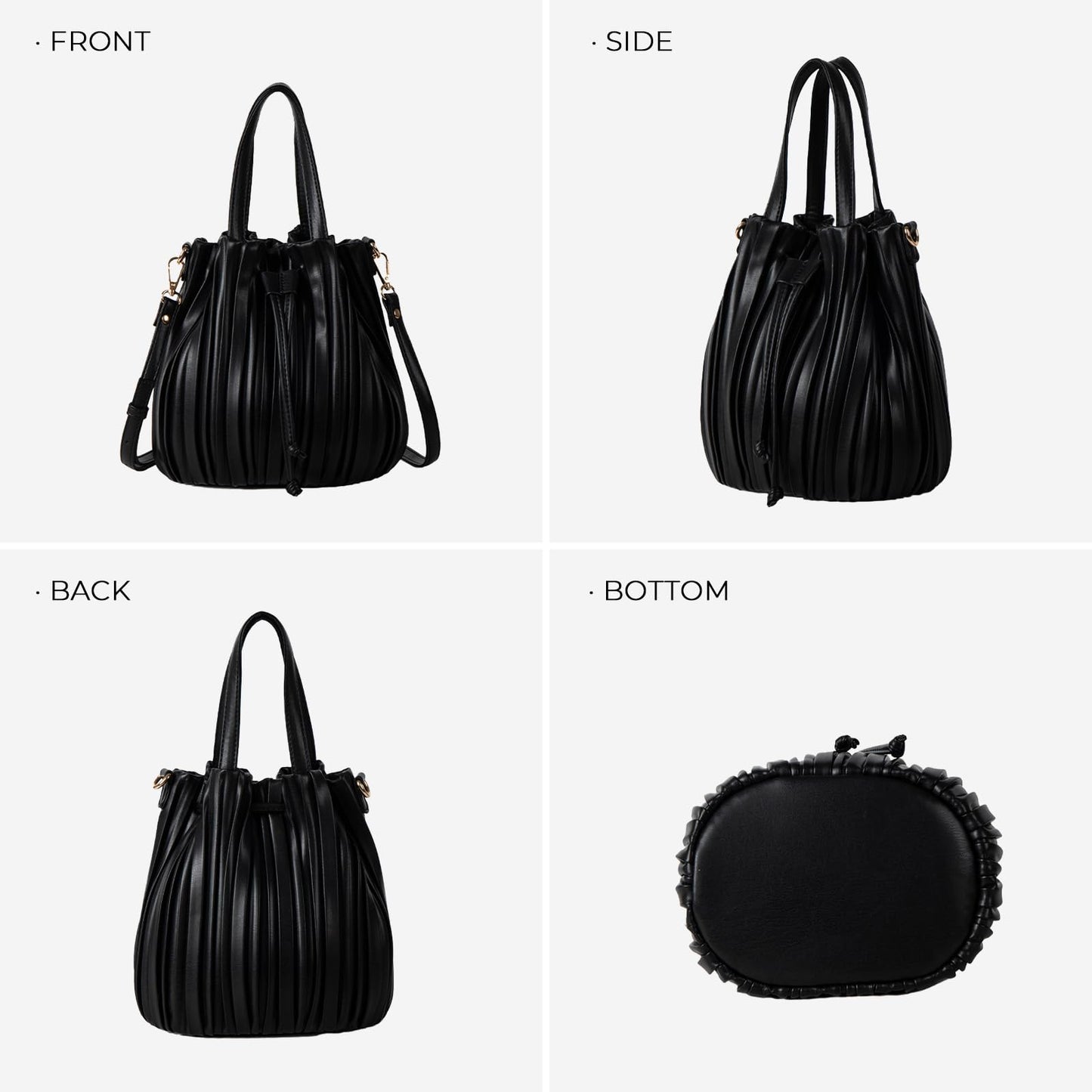 Extolove Mini Faux Leather Bucket Bags for Women Drawstring Crossbody Bucket Bag Purses Pleated Shoulder Handbags (Apricot)