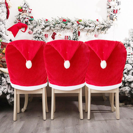 Christmas Chair Back Covers 6 Pcs Christmas Chair Covers Red Santa Hat Dining Chair Covers 19.7" x 23.6" Golden Velvet Chair Covers Kitchen Chair Covers for Christmas Holiday Decoration(19.7" x 23.6")