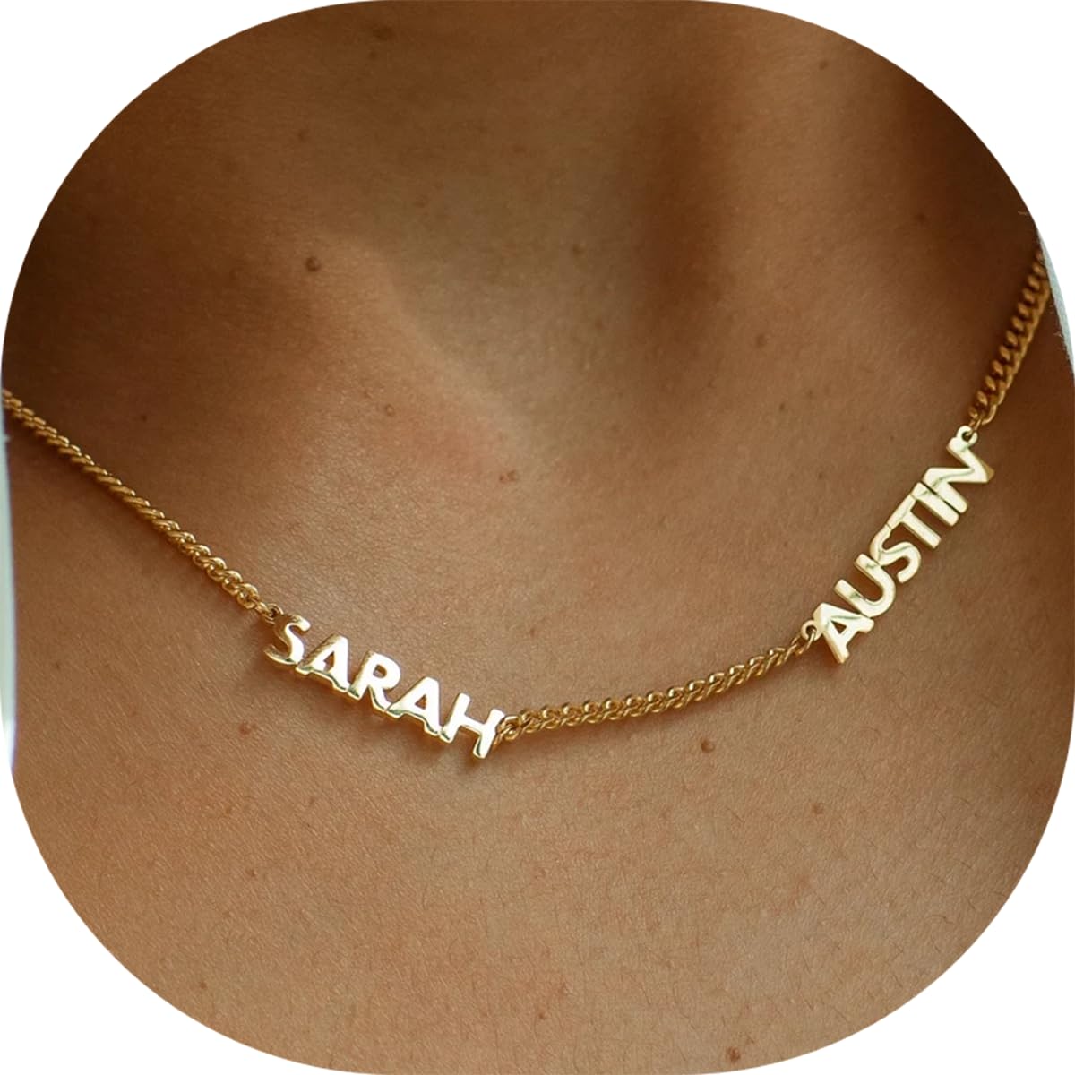 Personalized Name Necklace with Curb Chain, 18K Gold Plated Handmade Custom Family Choker Customized Child Nameplate Necklace Mother's Day Jewelry Gift for Mom, Wife (4 Names Necklace)
