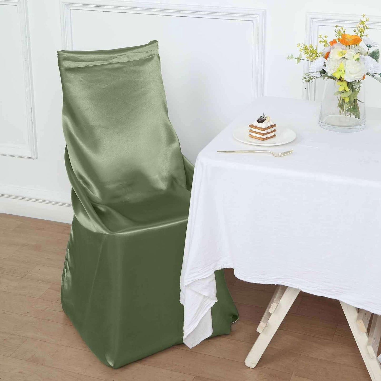 Efavormart Dusty Sage Green Chair Covers for Party 1 PCS Satin Self Tie Universal Banquet Wedding Folding Chair Cover for Dining Chairs Washable Slipcovers for Outdoors Events