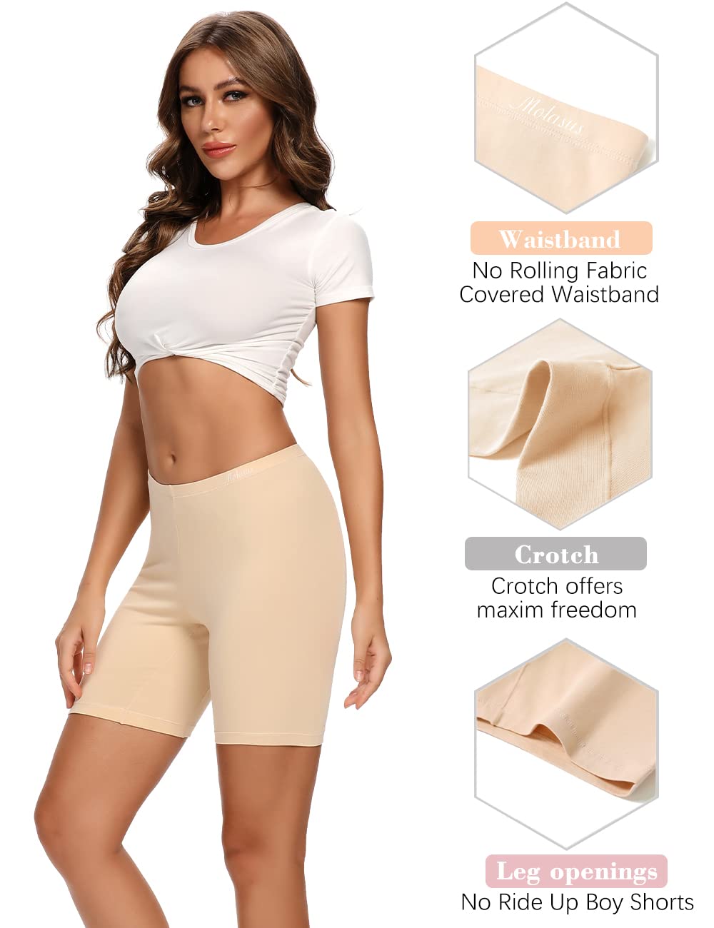 Molasus Womens Boxer briefs Cotton Boy Shorts Underwear Anti Chafing Bike Short Long Leg Under Shorts Beige 4 Pack Small