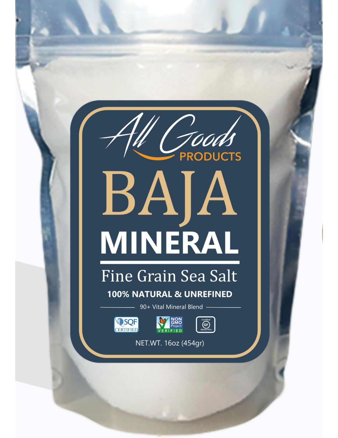 Baja Fine Grain Sea Salt, 16 oz Natural Mineral Salt from Mexico, Unrefined, Hand-Harvested, 90+ Essential Minerals, Kosher, 30% Low Sodium.