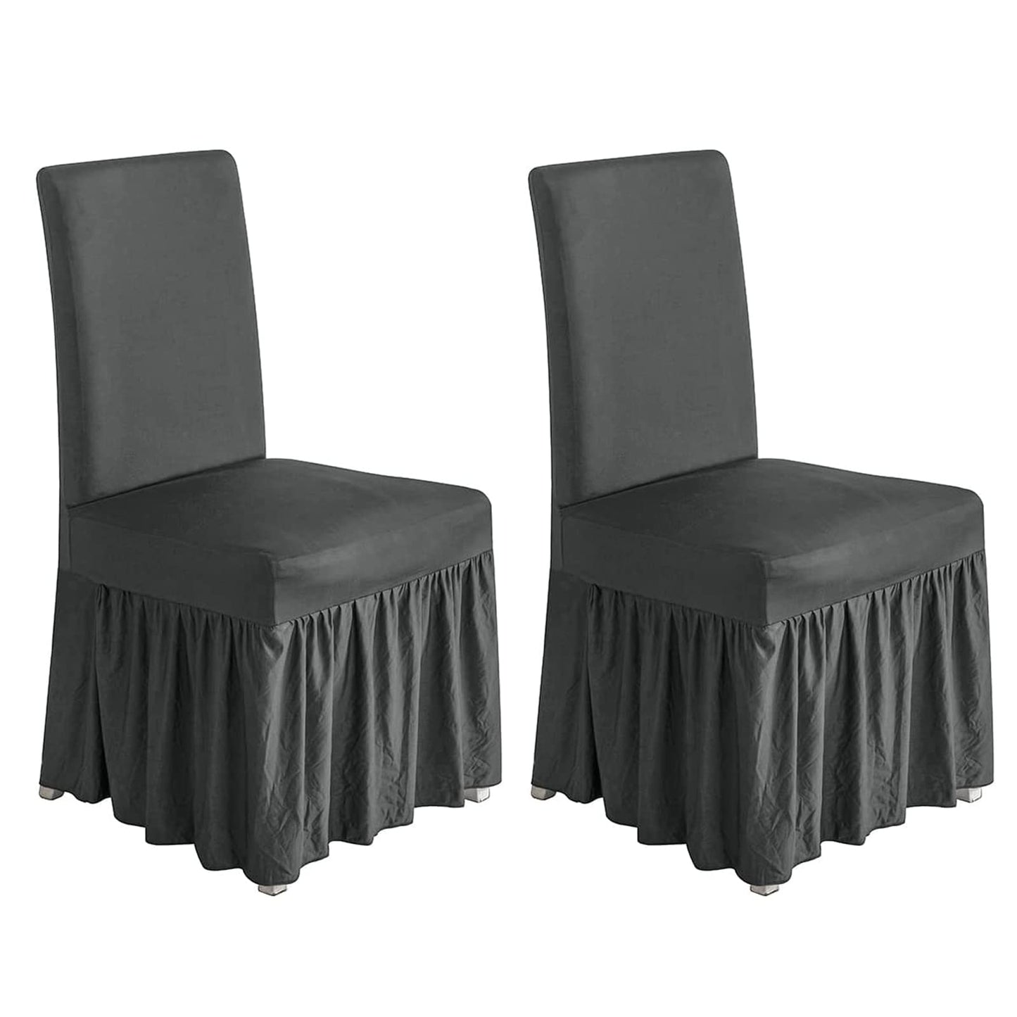 molasofa Chair Covers for Dining Room Set of 2 Stretch Chair Slipcovers with Skirt for Kitchen Seat Protectors Wedding Banquet Decor Kids Pets Spandex Fabric Washable (2pcs, Light Grey)