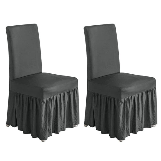 molasofa Chair Covers for Dining Room Set of 2 Stretch Chair Slipcovers with Skirt for Kitchen Seat Protectors Wedding Banquet Decor Kids Pets Spandex Fabric Washable (2pcs, Light Grey)