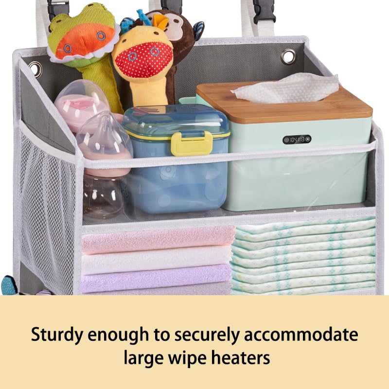 WishJazz XL Hanging Diaper Caddy Organizer for Changing Table, Crib, Playard, Wall & Door, Reinforced Diaper Stacker and Nursery Organizer-Hold 90+Diaper for Newborn Baby Essentials