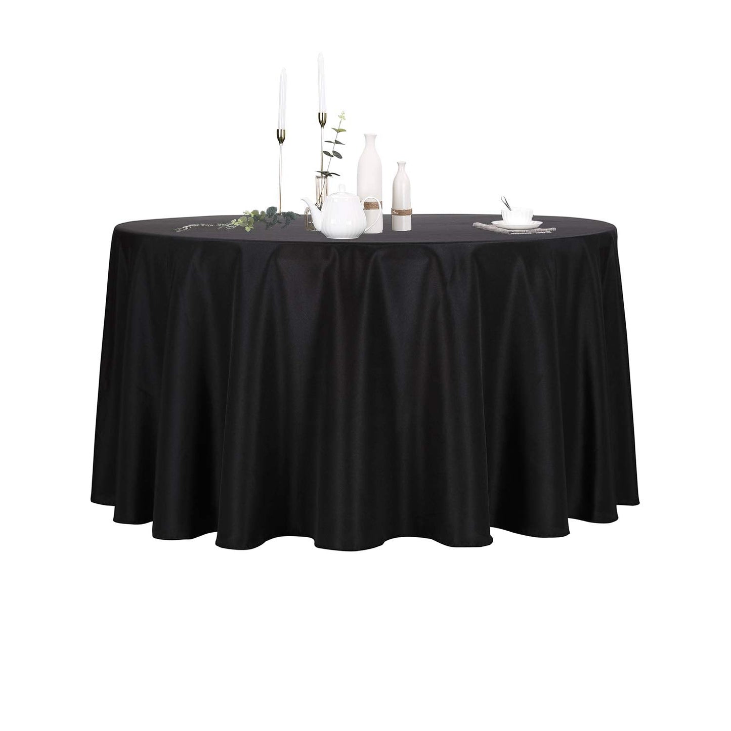 Ascoza 2pack 108 Inch Black Round Tablecloth in Polyester Fabric for Wedding/Banquet/Restaurant/Parties