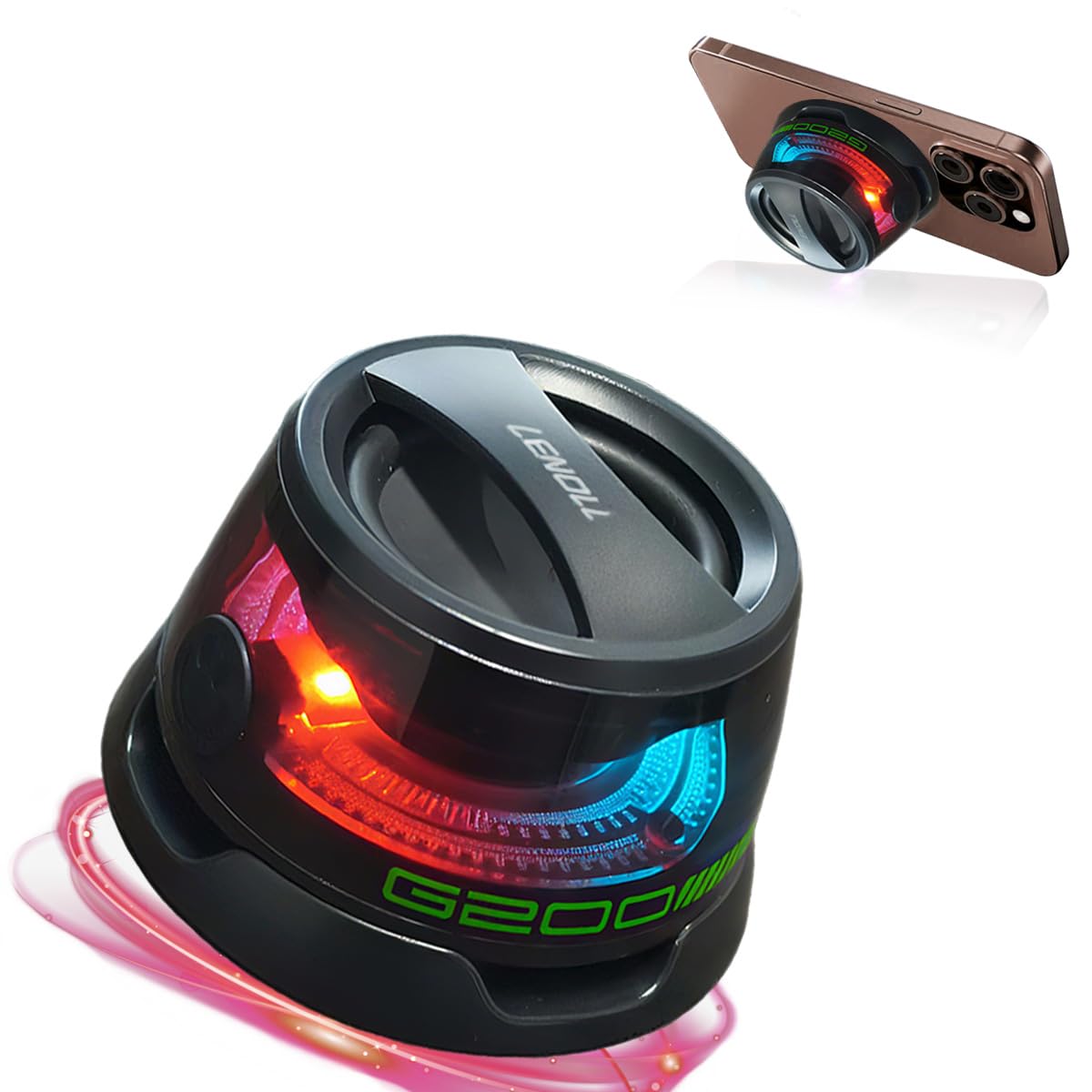 LENOLL Wireless Portable Bluetooth Speakers Magnetic Phone Stand for PC iPhone Android, Small Portable Speaker with RGB for Camping, Party, Desk. 1 Black Wireless Speaker