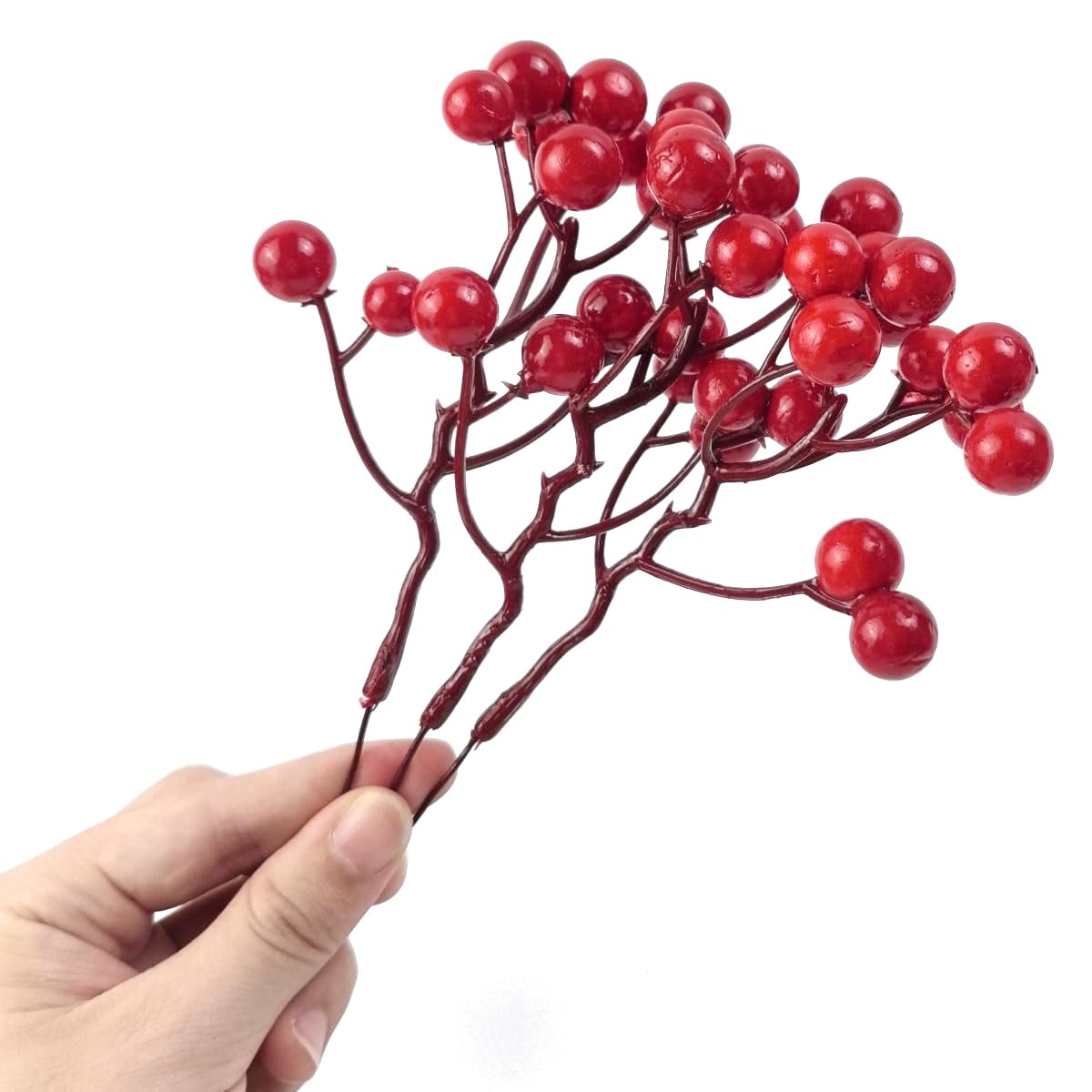 TIHOOD 25PCS Artificial Red Berry Stems 7.8inch Christmas Red Berry Picks Holly Berry Branches for Christmas Tree Decorations DIY Crafts Xmas Ornaments Wedding Holiday Home Decor