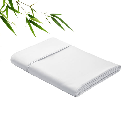 Bamboo Viscose Flat Sheets Only, 400 Thread Count Sateen Weave Cal King Size Flat Sheet Only, Luxury Soft Cooling for Hot Sleepers, Silky Breathable (White, Cal King)