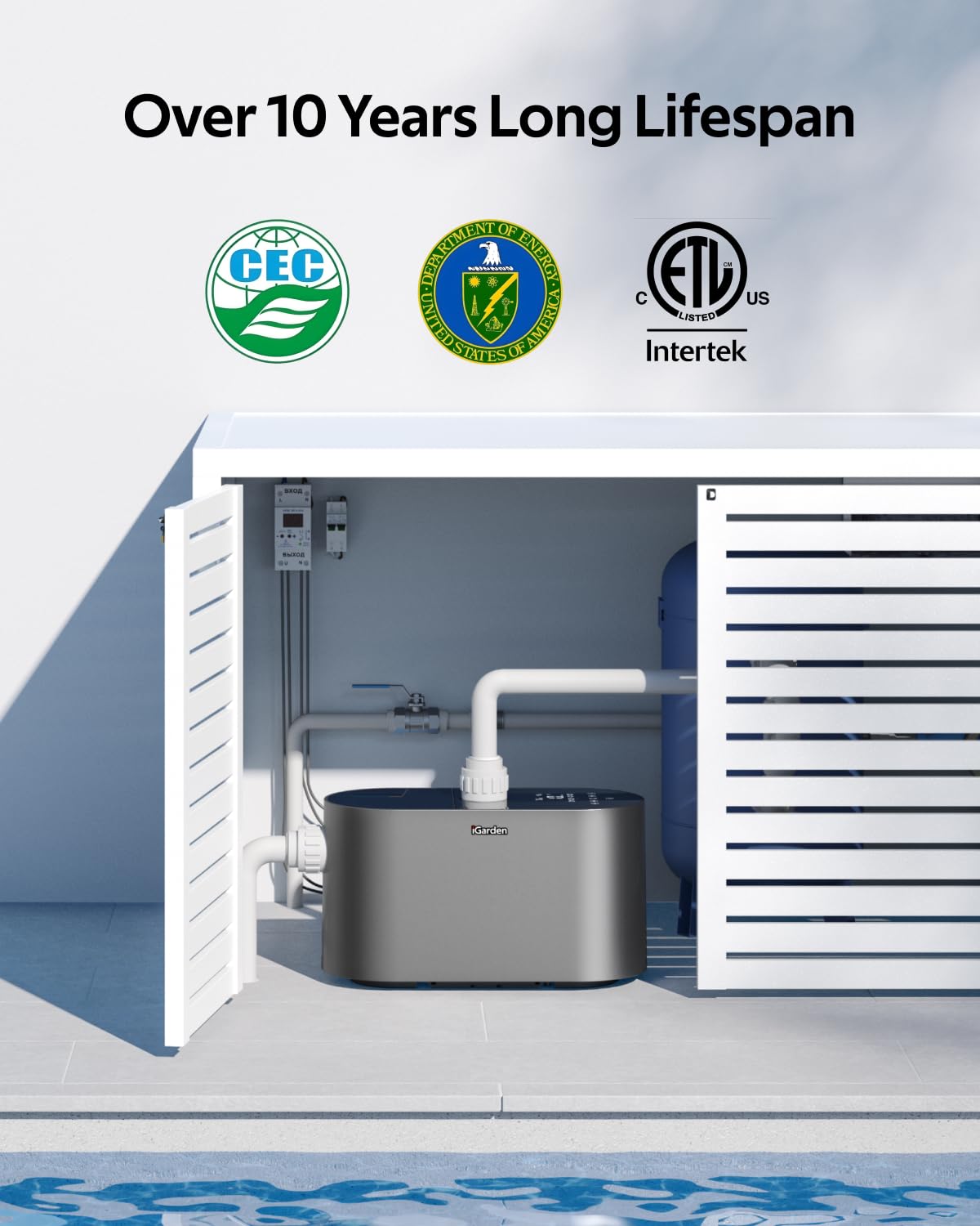 iGarden Pool Pump X08, 1 HP Smart Inverter Pool Pump, Over 10 Times Energy Saving, 30 dBA Ultra-Silent, Full Touchscreen, 6600 GPH, 230 V, Variable Speed for Above/In Ground Swimming Pool