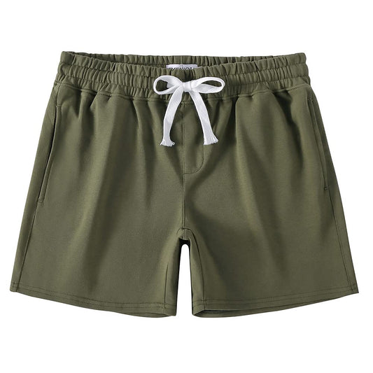 NIMENJOJA Mens 5.5" Athletic Gym Sweat Shorts Cotton Jogger Workout Lounge Jersey Zipper Pocket Shorts Olive