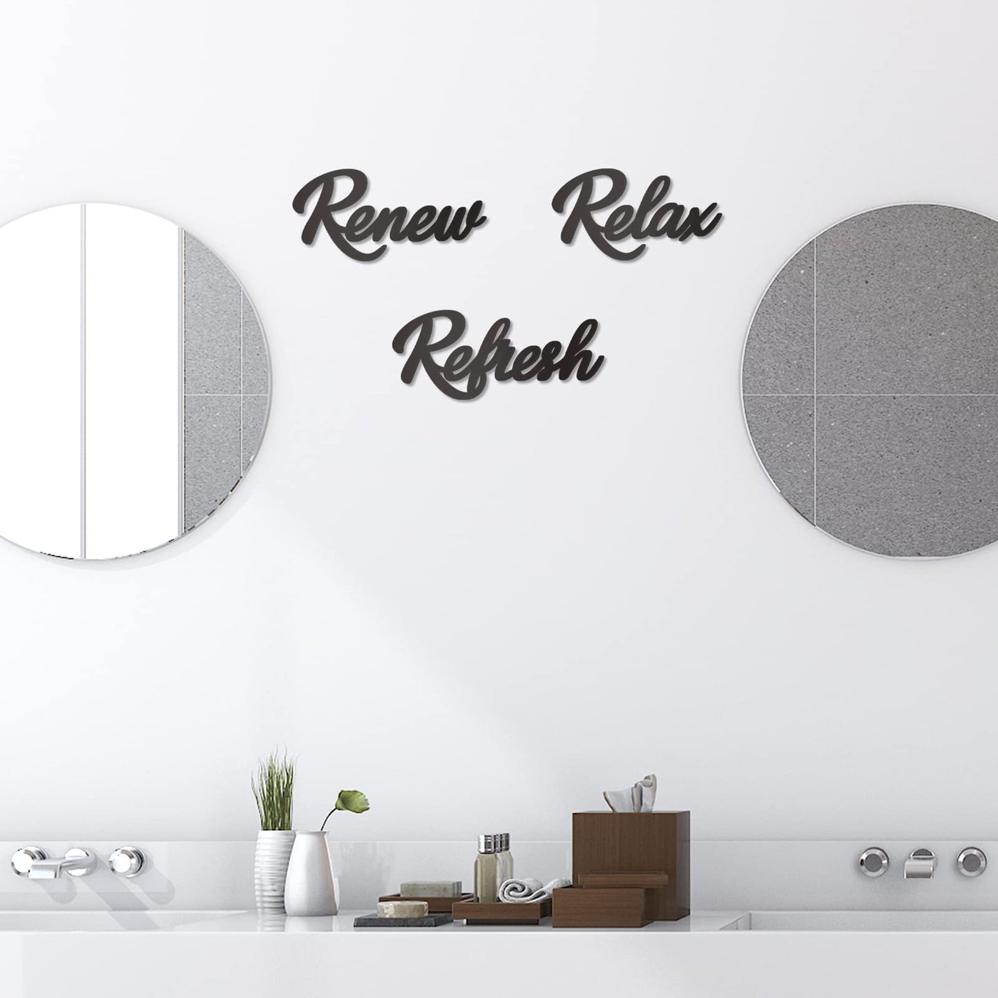 KOYILTD 3 Pieces Bathroom Decor Wooden Bathroom Sign Relax Renew Refresh Sign (black)
