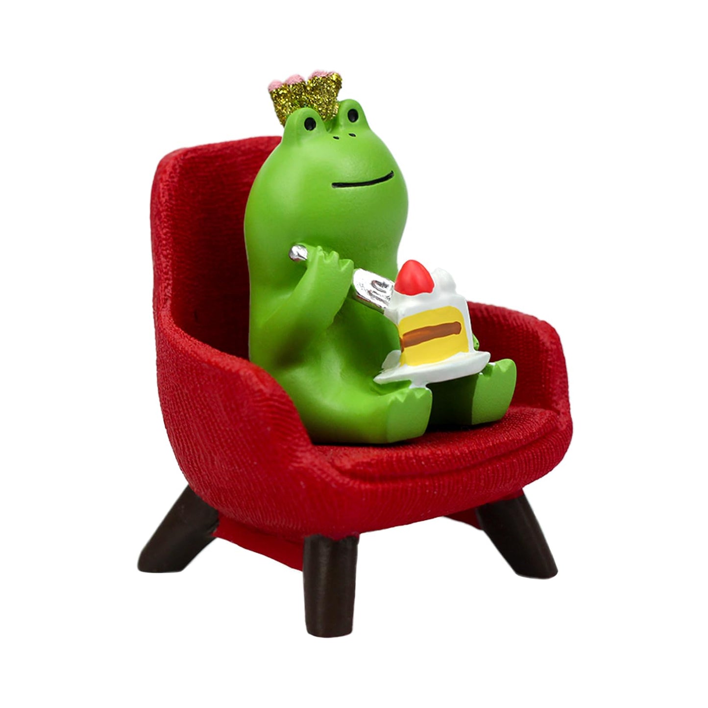 Refintural Miniature Frog Eating Cake Figurine - Funny Frog Sculpture for Shelf, Desk Decoration - Perfect Cute Frog Gift for Frog Lovers(Red Sofa)