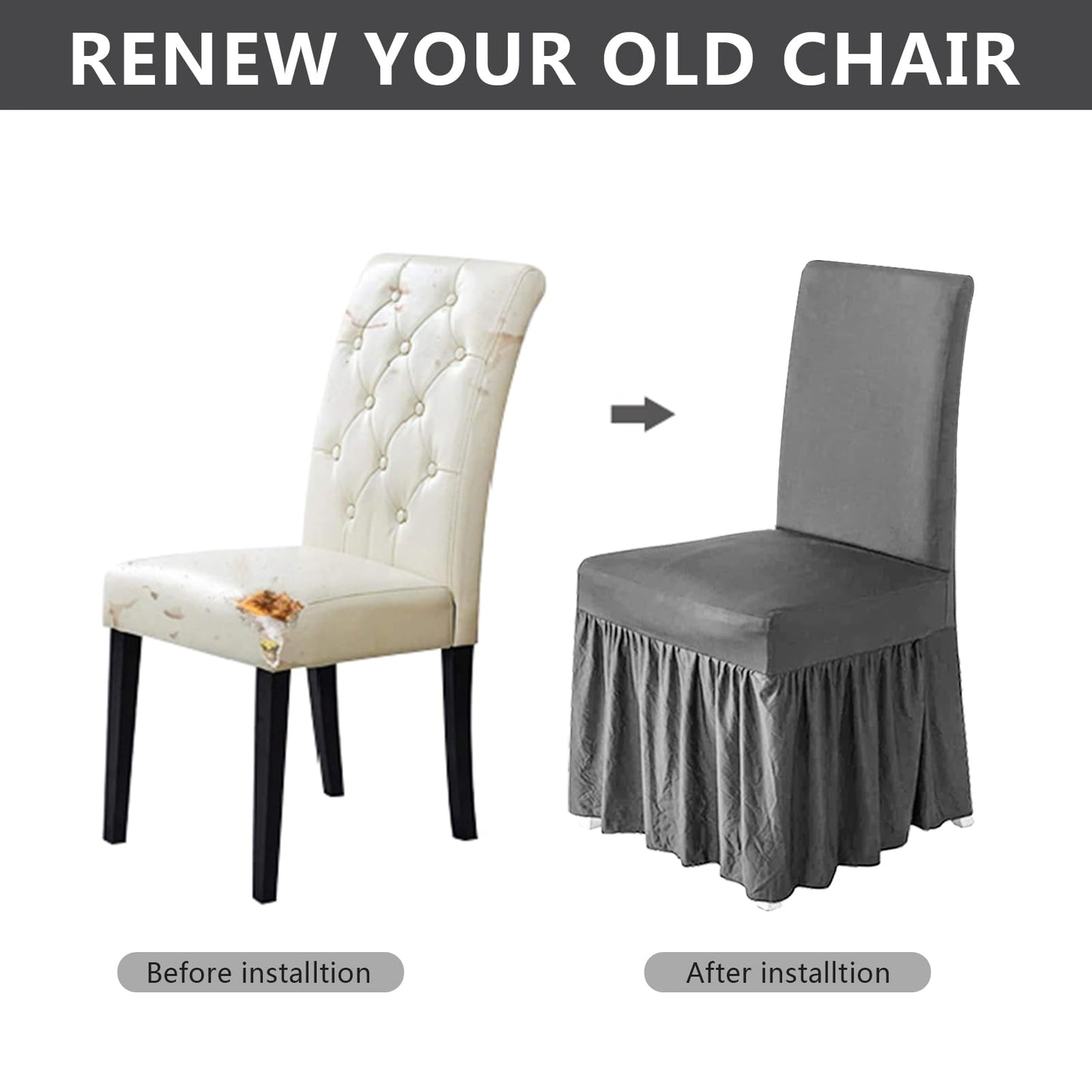 molasofa Chair Covers for Dining Room Set of 2 Stretch Chair Slipcovers with Skirt for Kitchen Seat Protectors Wedding Banquet Decor Kids Pets Spandex Fabric Washable (2pcs, Light Grey)