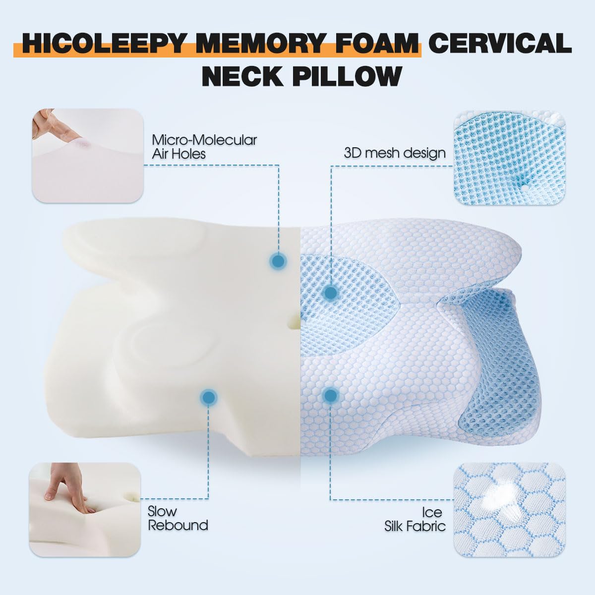 Neck Pillow Cervical Pillow for Neck Pain Relief Orthopedic Pillow Ergonomic Pillow Side Sleeping Bed Pillow Memory Foam Pillows