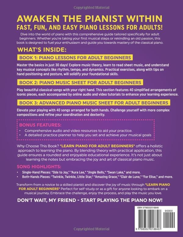 Learn Piano for Adult Beginners: 3 Books in 1: Play Piano in 30 Days! ( Audio + Video )