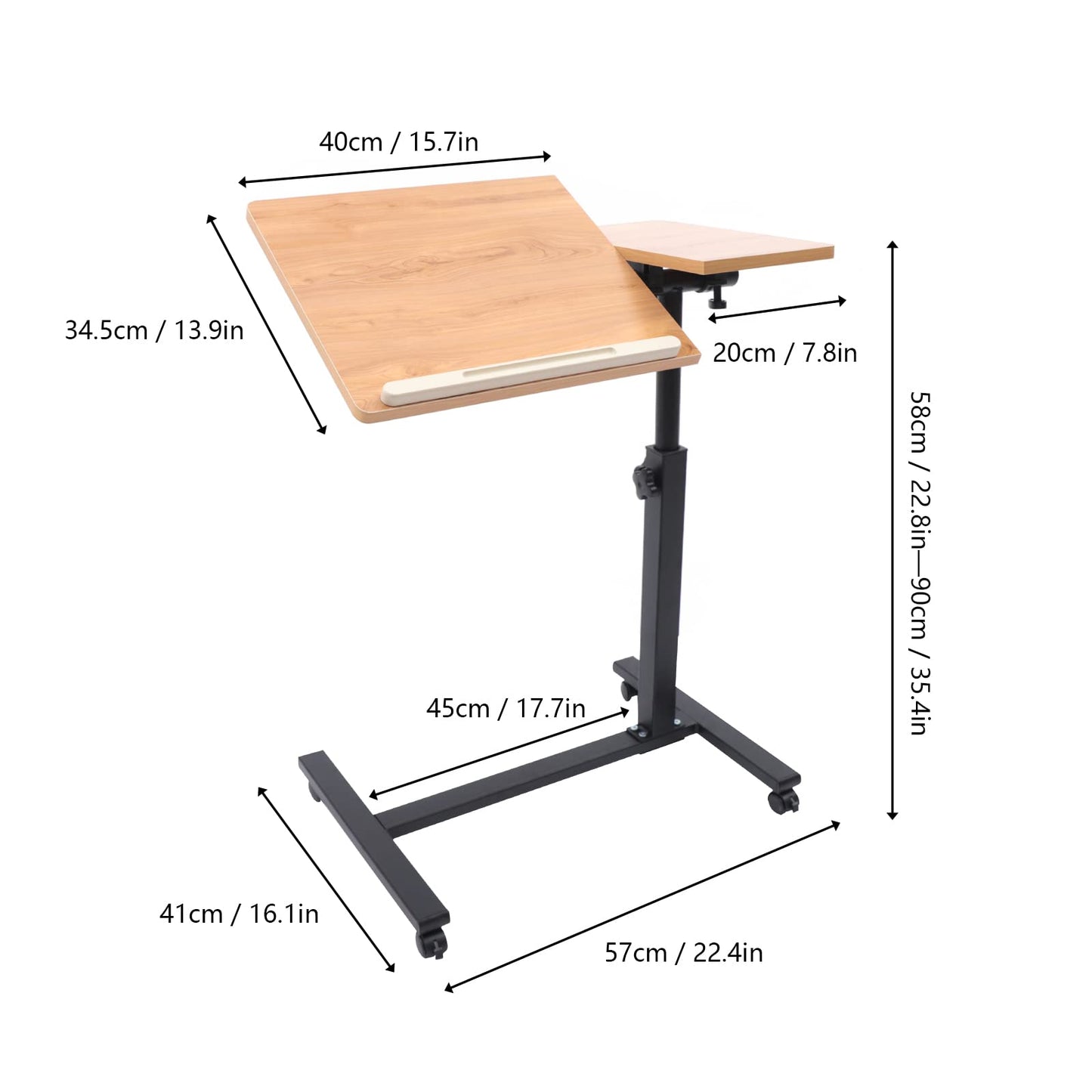 LIWBYYG Adjustable Overbed Bedside Table, Mobile Laptop Computer Standing Desk, Hospital Bed Table with Wheels, Rolling Desk, Mobile Desks, Computer Cart Bedside Rolling Overbed Table