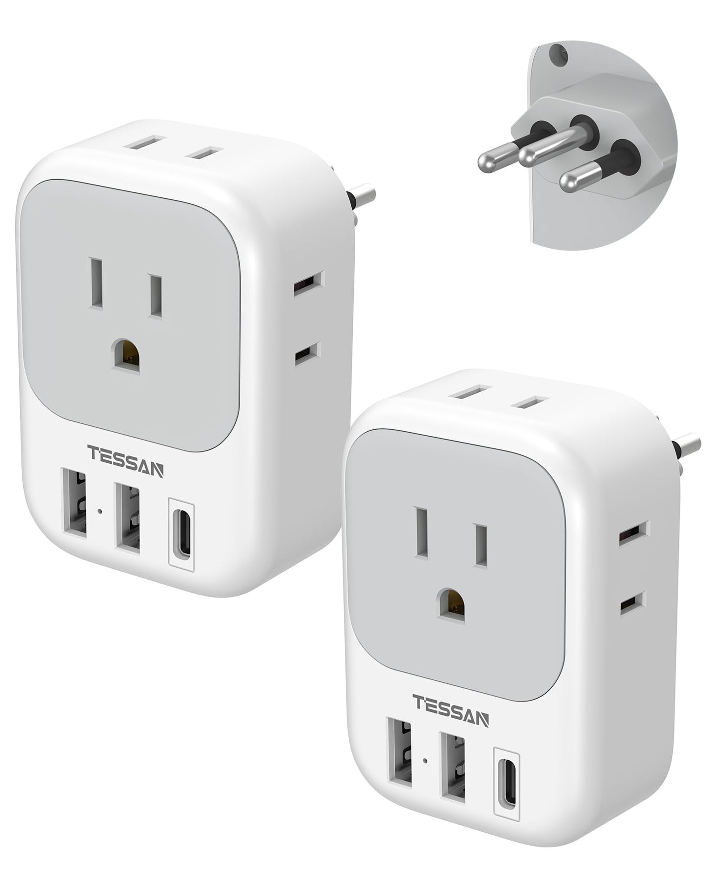 2 Pack European Plug Adapter USB C, TESSAN US to Europe Adapter 4 Outlets 3 USB Charger, Type C International Power Adaptor to Italy Spain France Portugal Iceland Germany, Europe Travel Essentials