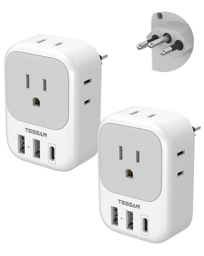 2 Pack European Plug Adapter USB C, TESSAN US to Europe Adapter 4 Outlets 3 USB Charger, Type C International Power Adaptor to Italy Spain France Portugal Iceland Germany, Europe Travel Essentials