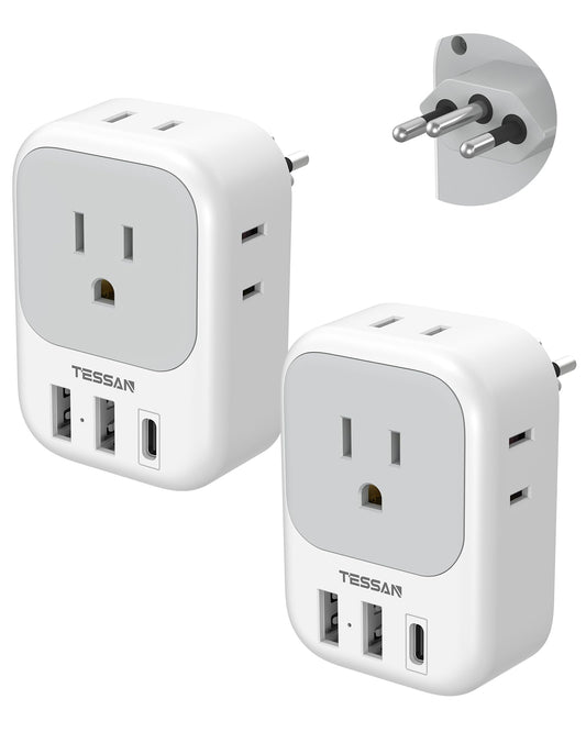 2 Pack European Plug Adapter USB C, TESSAN US to Europe Adapter 4 Outlets 3 USB Charger, Type C International Power Adaptor to Italy Spain France Portugal Iceland Germany, Europe Travel Essentials