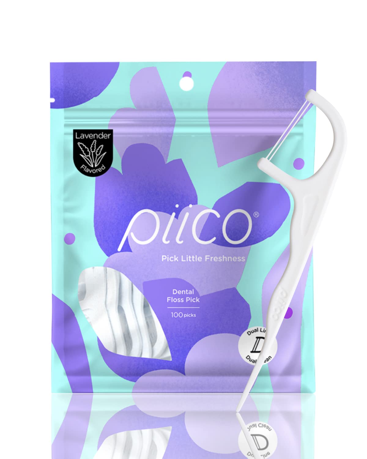 Piico Xylitol Floss Picks, 100 Count - Unbreakable, Shred-Resistant, Resealable, Unique Flavored Dental Flossers for Adults, Portable