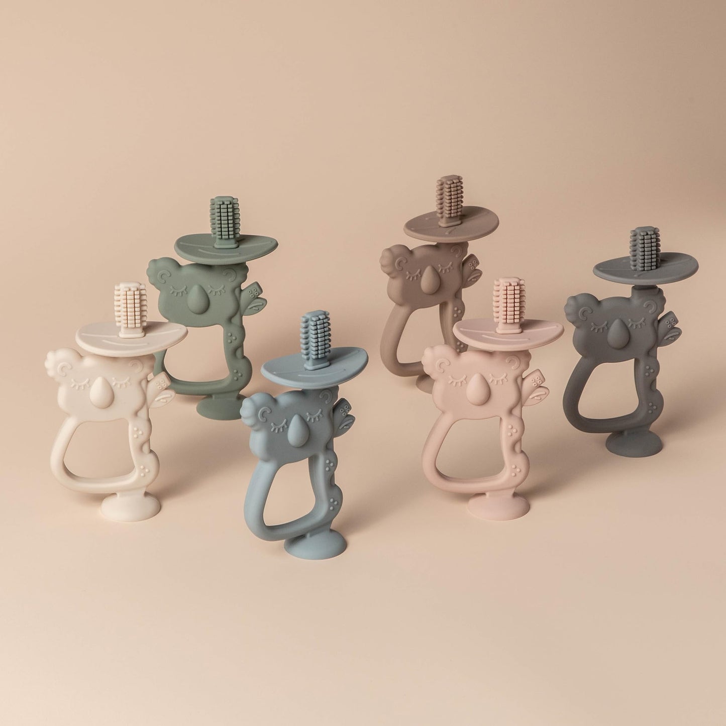 Moonkie Teething Toy, Safe & Easy to Hold BPA Free Silicone Teethers, 360° Baby Toothbrush with Suction Base, Teether Toys Best for Babies 6-12 Months (Koala Warm Taupe)