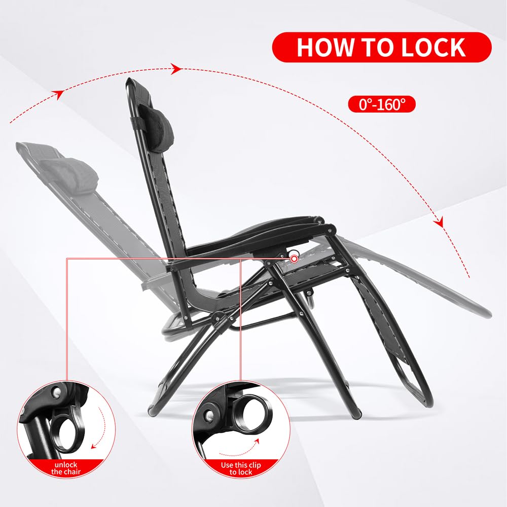 EZONE 1 Chair Zero Gravity Lounge Chairs Outdoor Adjustable Reclining Patio Chair Steel Mesh Folding Recliner for Pool Beach Camping Lounge Chair with Pillows and Cup Tray (1, Navy Blue)