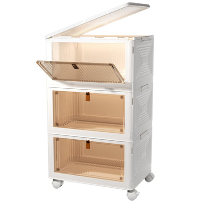 CTSNSLH 4 Tier Plastic Storage Bins and Boxes Organizer - Stackable with Lids for Bedroom, Living Room, Office - Foldable Containers