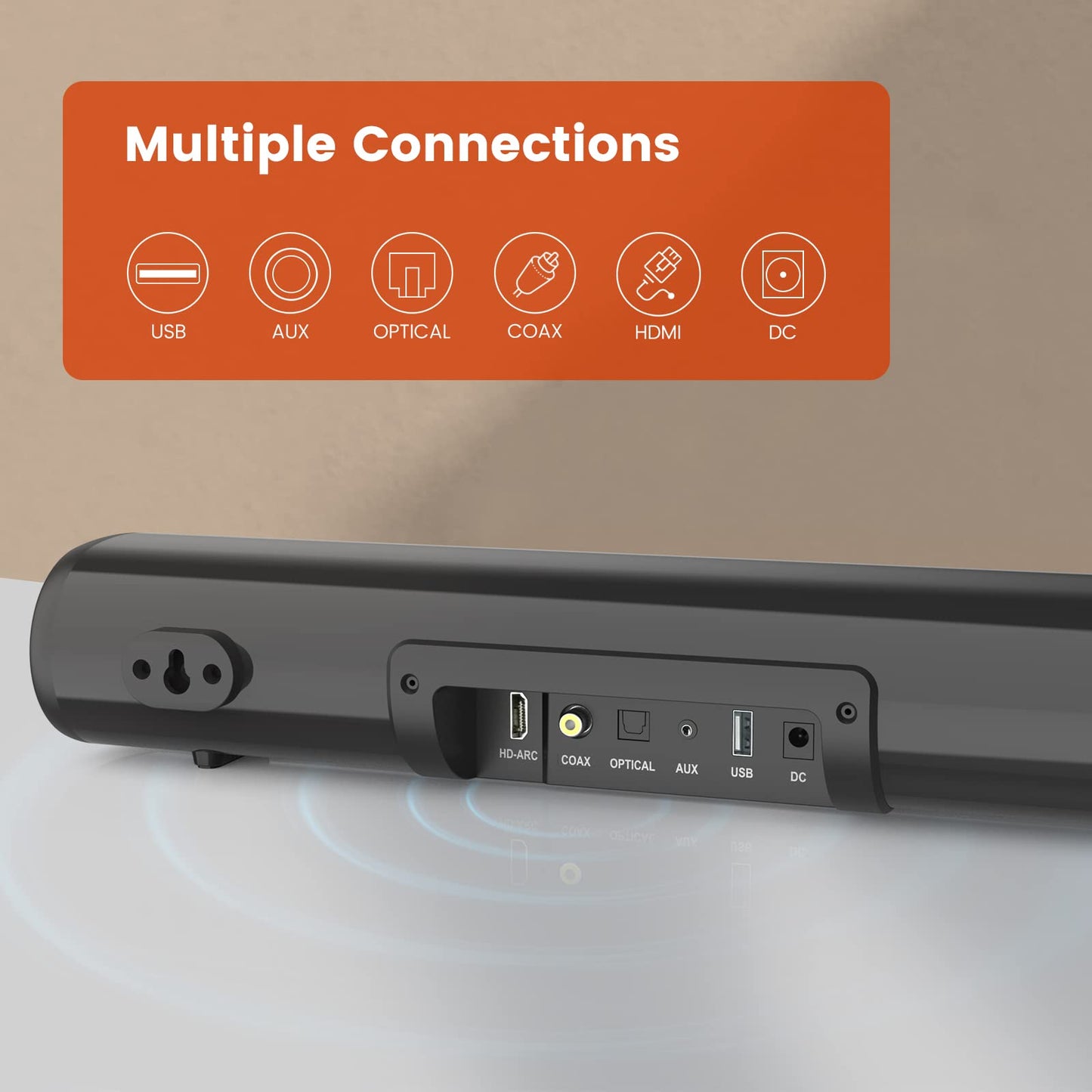 LITTOAK HDMI Sound Bar for TV, Bluetooth Small TV Soundbar Speaker, Optical/HDMI/Aux/Coax/USB/Bluetooth Connection for TV, PC, Projectors, Includes Remote Control, 16 inch