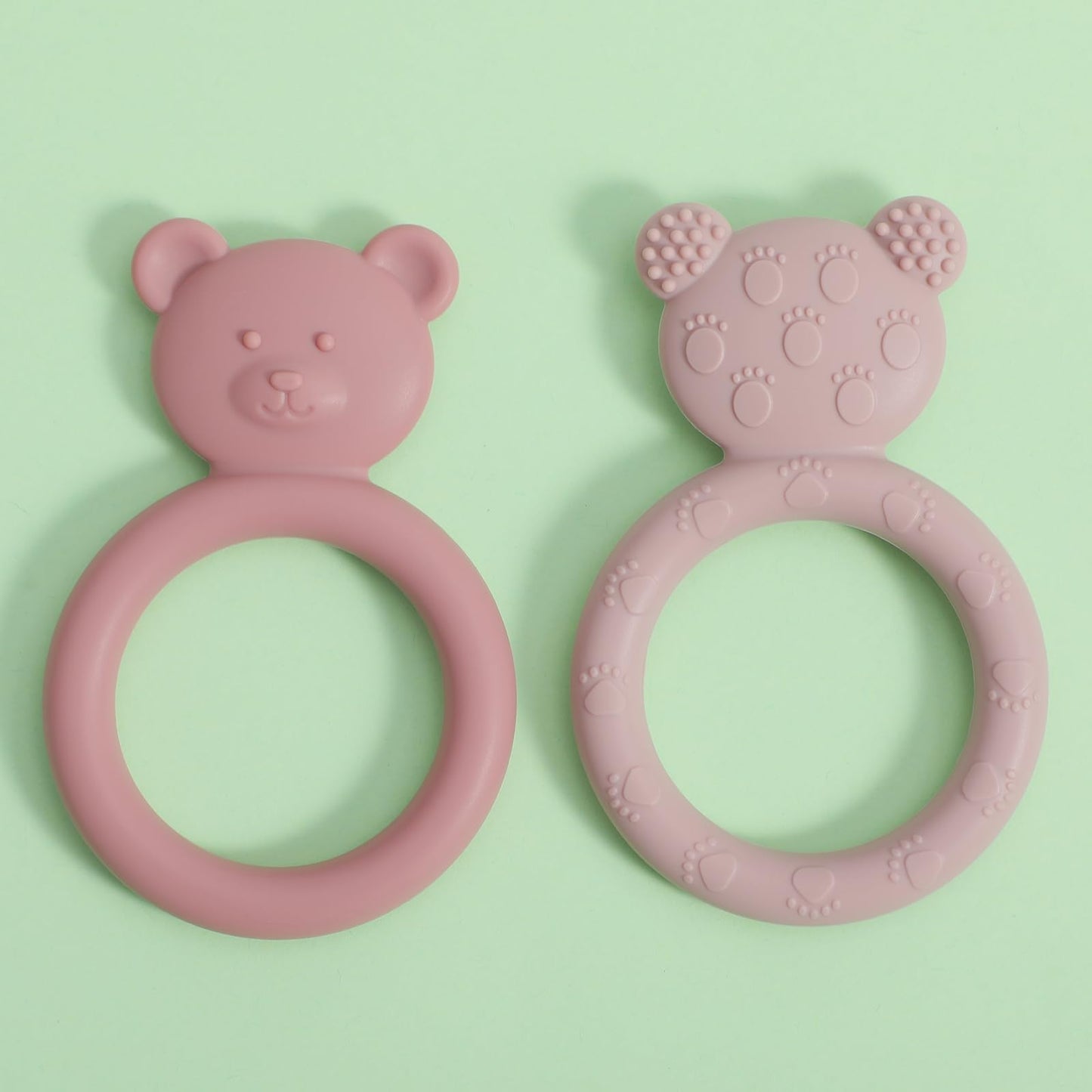 Dirbabi Silicone Baby Teether, Teething Toy Ring for Babies, Easy to Hold Design, BPA Free (Power Rose + Dusty Lilac)