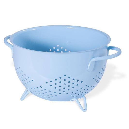 Metal Colander 5 Quart Powder Coated Self-draining Metal Strainer with Base,Kitchen Pasta Fruit Vegetable Basket with Double Handles,blue