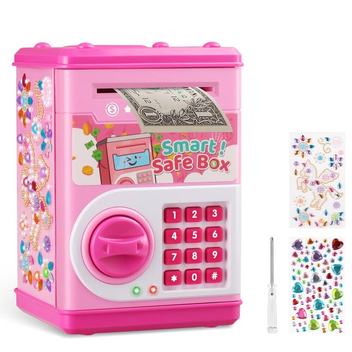 Piggy Bank for Kids, ATM Bank Cash Coin Can Electronic Money Bank for Boys Girl, STOPKLAS Kids Safe Money Jar with Password Coin Savings Box with DIY Stickers