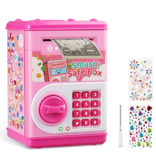 Piggy Bank for Kids, ATM Bank Cash Coin Can Electronic Money Bank for Boys Girl, STOPKLAS Kids Safe Money Jar with Password Coin Savings Box with DIY Stickers