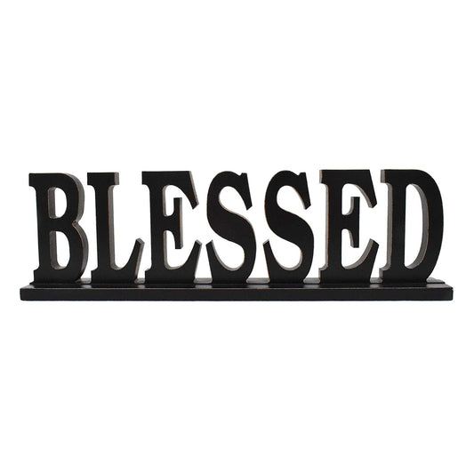 Wood Blessed Sign Indoor Home Decor Cutout Block Letter Farmhouse Table Centerpieces Wooden for Living Room Office Shelf Mantel Decor