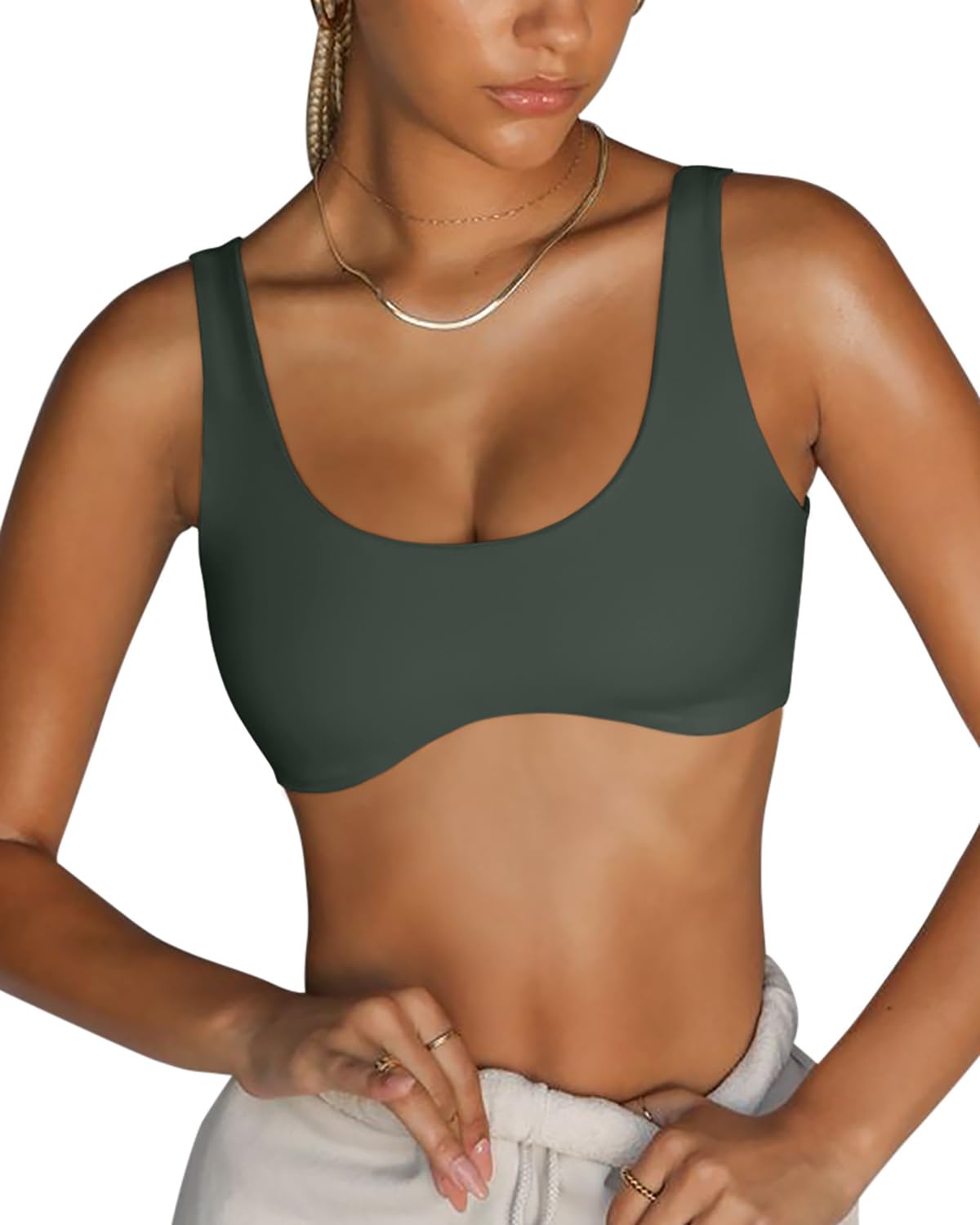 LASLULU Sexy Sports Bras for Women Scoop Neck Sleeveless Padded Bra Workout Yoga Crop Top