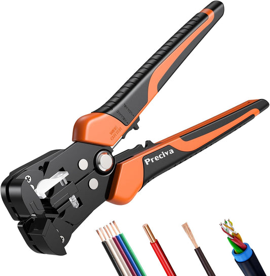 Preciva Professional Self-Adjusting Wire Stripper, 3 in 1 Stripper/Cutter/Crimper Tool for AWG 24-10, Heavy Duty Automatic Wire Stripping Pliers
