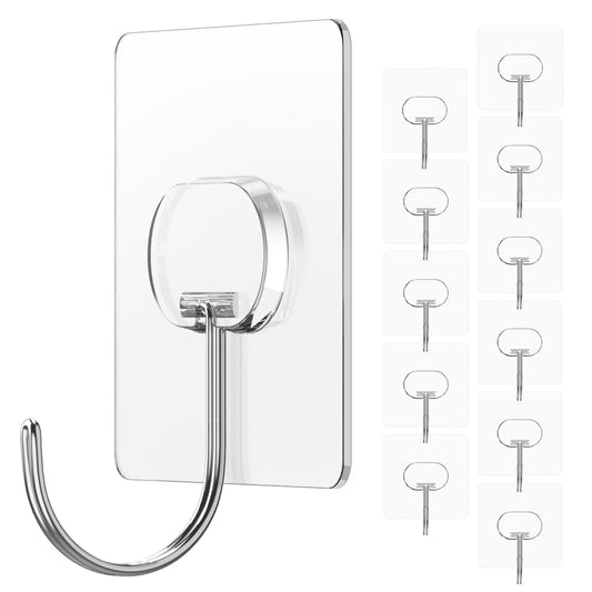Adhesive Hooks for Hanging Heavy Duty Wall Hooks Self Adhesive Towel Coat Hooks Waterproof Transparent Hook for Bathroom Shower Kitchen Keys Door Outdoor Home Improvement Utility Hook 12 Pack