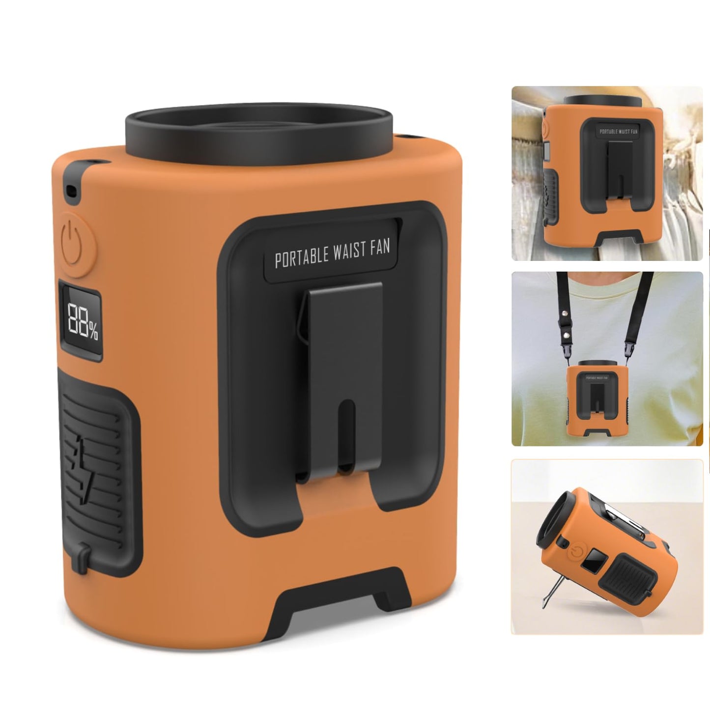 Portable Waist Fan, 4 Speeds 13000RPM Strong Airflow, belt fan with up to 22H of Working Time, Hands-Free Neck Fan, Rechargeable Wearable Personal Fan for Outdoor, Hiking,Jobsite, Farms