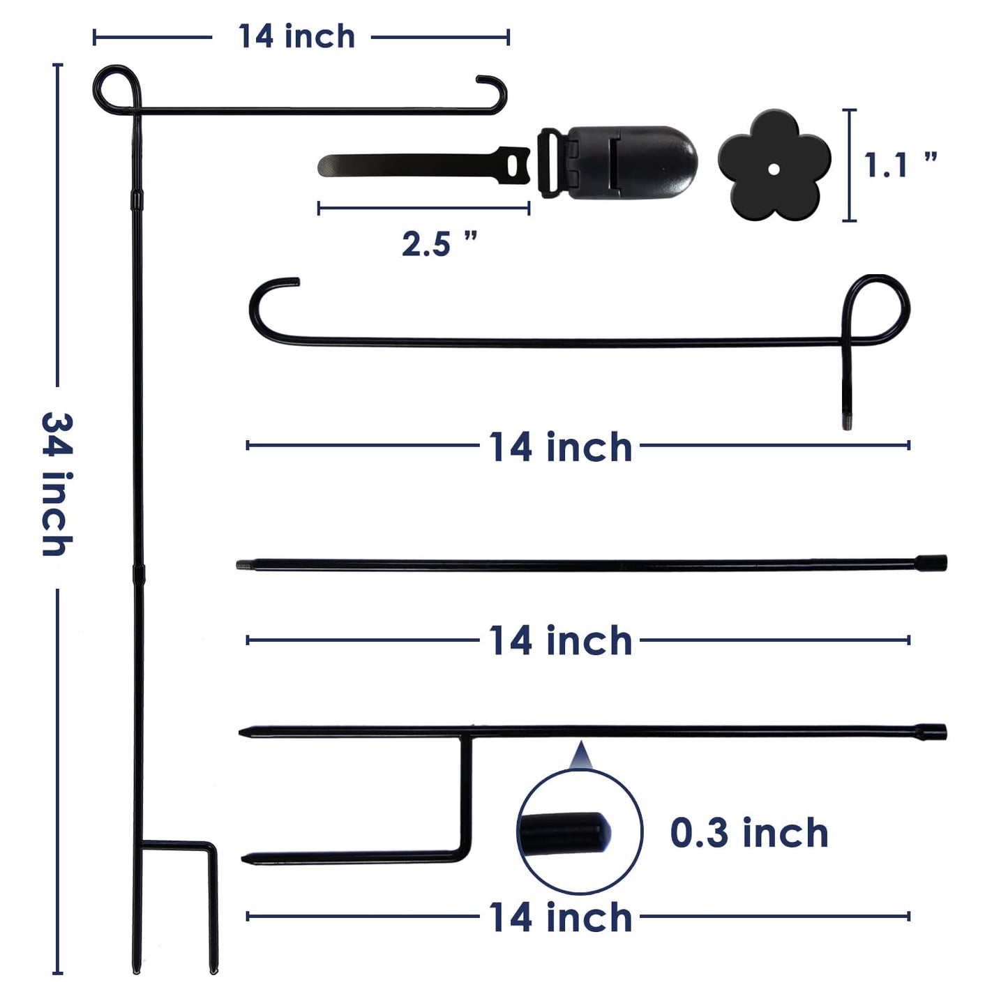 YEAHOME Garden Flag Holder Stand, Premium Yard Flag Holder Weather-Proof Metal Powder-Coated Flagpole with Clip and Stopper for Christmas Garden Flag, Outdoor Garden Decor Decoration