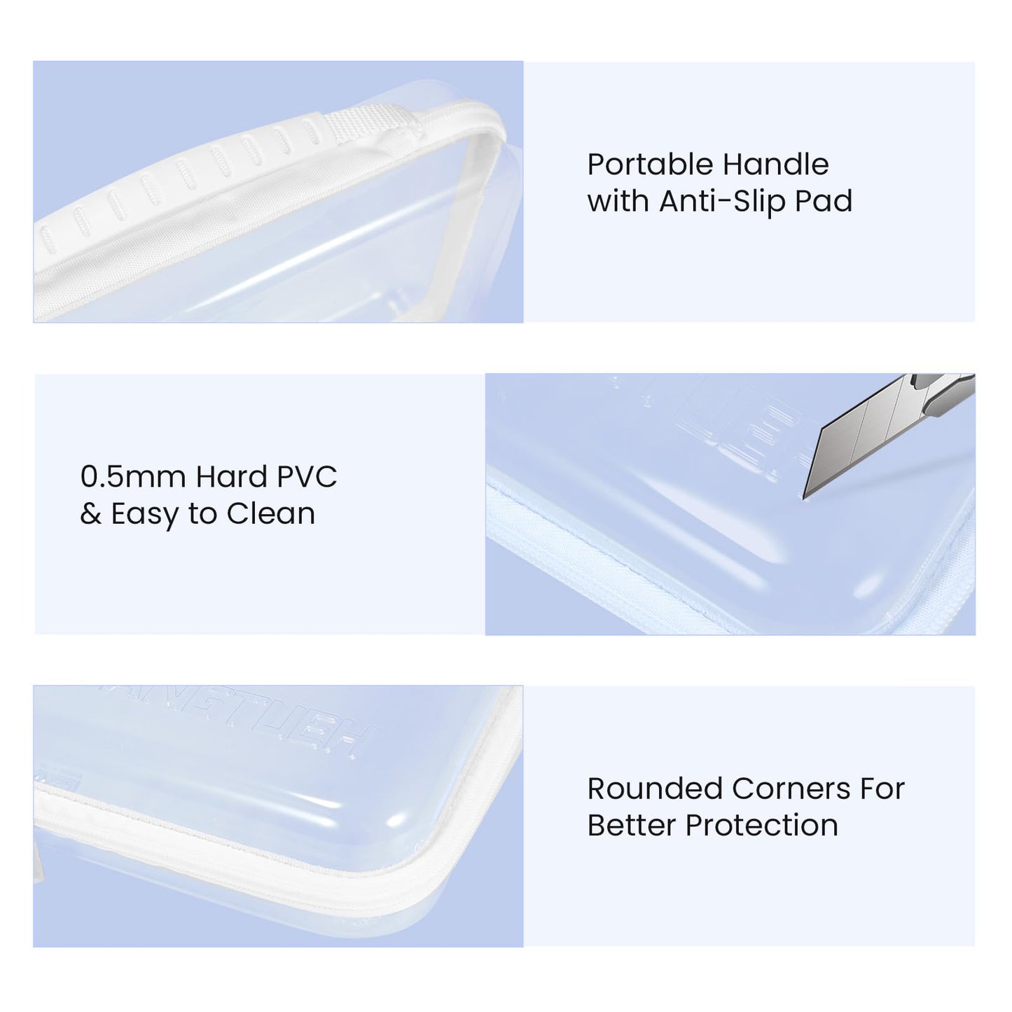 4Pack Zippered Hard Pouch, Clear Hard Shell Zipper Case, Clear Plastic Pouches Travel Bags for Kids, Storage for Building Blocks, Puzzles, Cosmetics, Crafting Supplies