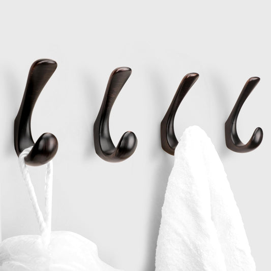 Metaliby 4 Pack Towel Hooks for Bathrooms Wall Mounted, Oil Rubbed Bronze Bathroom Hooks for Towels, Robe & Towel Hook for Wall, Modern Bath Towel Hook