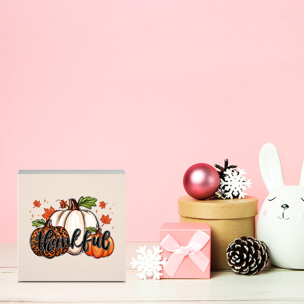 Cute Thankful Fall Decor Thanksgiving Fall Decorations for Home Office Autumn Pumpkin Decor Funny Autumn Decorations for Desk Table 5 x 5 inches