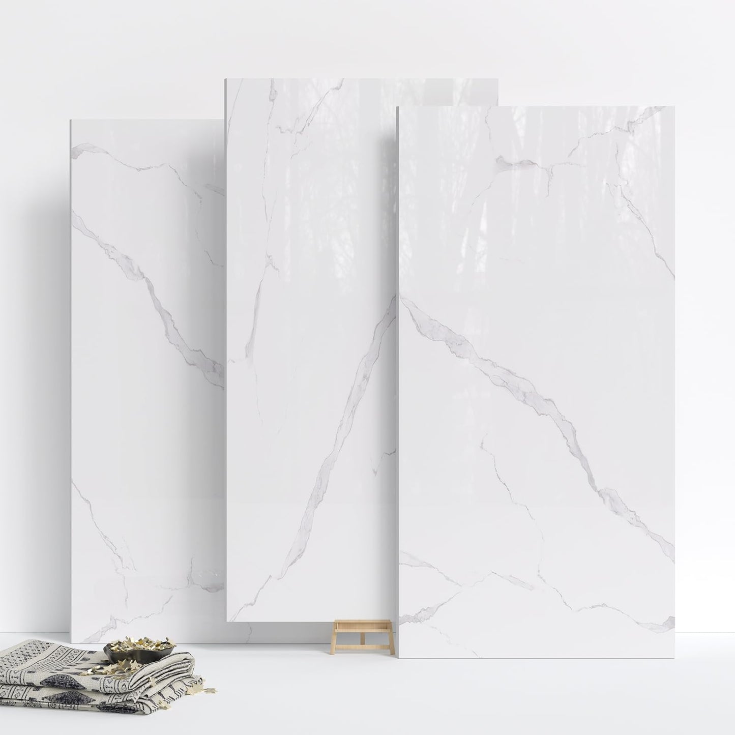 10-Pack Peel and Stick White Marble Wall Panels (11.8" x 23.6") – 19.4 Sq. Ft. Waterproof PVC Tiles for Kitchen, Bathroom, Living Room & Accent Walls – Heat-Resistant Self-Adhesive Backsplash Tiles