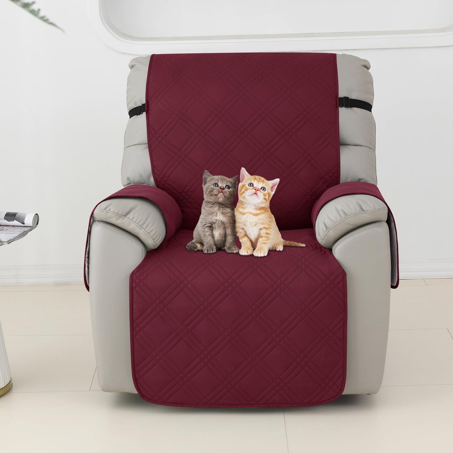 Deisy Dee Waterproof Recliner Chair Covers with Storage Pocket - Extend Sofa Life, Comfortable & Washable, Available in 10 Colors (Burgandy, 24.8 ")