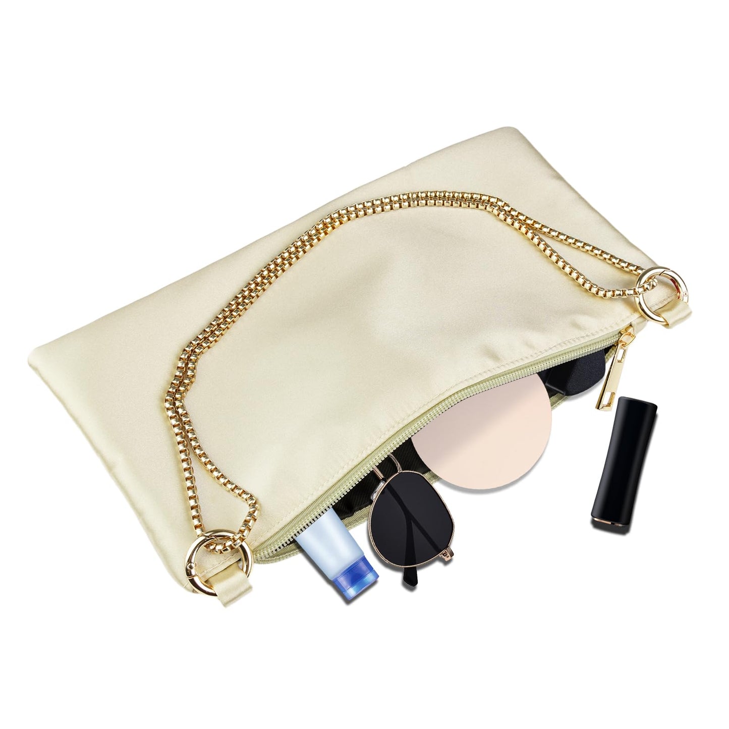 MGBPEI Women Satin Evening Handbag Wedding Prom Clutch Purse Formal Cocktail Party Clutches Shoulder Bag with 2 Bag Chains(Champagne)