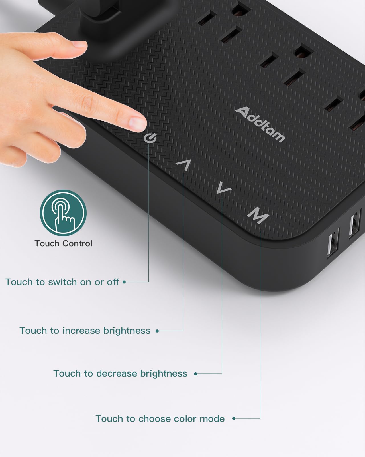 Addtam LED Desk Lamp, Power Strip with 3 Outlets 4 USB Charging Ports(2 USBC), 4 Modes 5 Level Brightness Touch Lamp, Small Desk Lamp for Home Office College Dorm Room Essentials