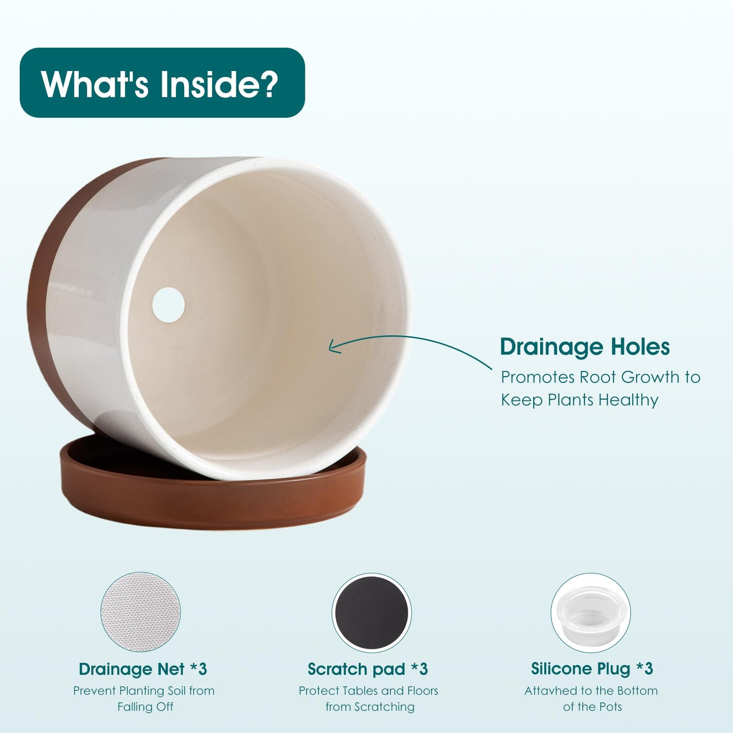 vancasso Ceramic Pots for Plants, Plant Pots for Indoor Plants, 6.25+8.25+10.25 Inch Ceramic Planters, Flower Pots with Drainage Holes, Planters Pot for Indoor House Plants, Set of 3, Khaki