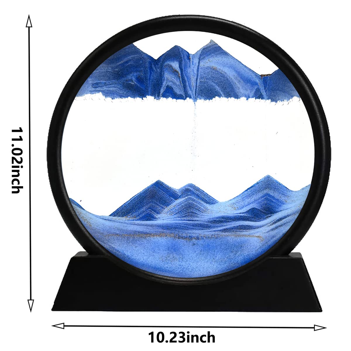 rysnwsu 3D Dynamic Sand Art Liquid Motion, Moving Sand Art Picture Round Glass 3D Deep Sea Sandscape in Motion Display Flowing Sand Painting Relaxing Desk Toys (Blue, 12'')