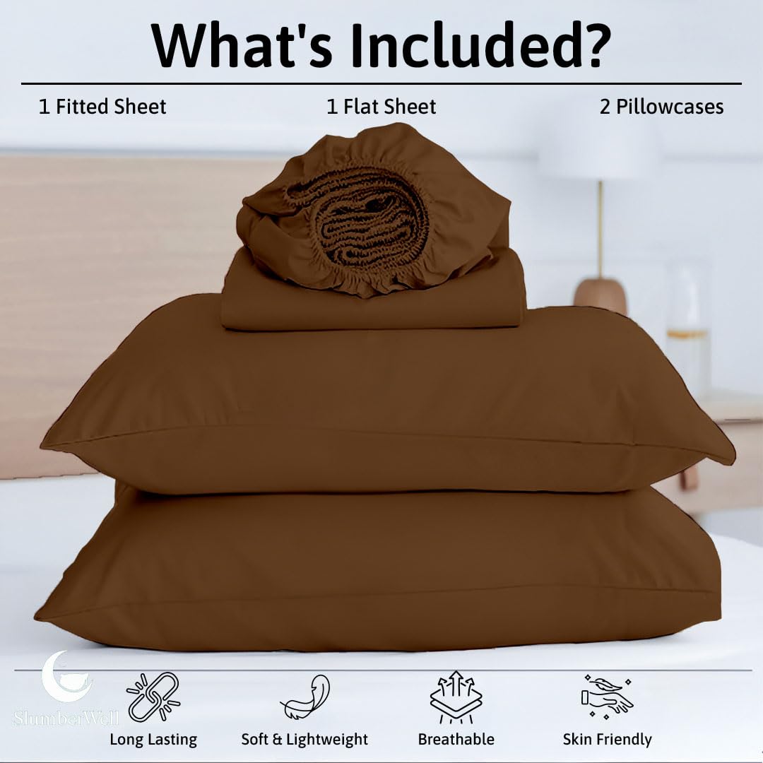 SlumberWell 4 Piece Luxury Soft Microfiber Fitted Bed Sheet Set for Campers, 8 to 12 Inch Deep Pocket, RV Three Quarter 48 x 75 3/4 Full Bunk, Chocolate